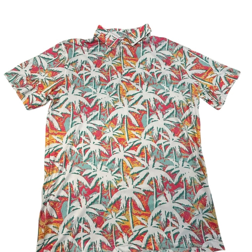 Proud 90 Tropical Colorful Print Men's Golf Polo Performance Shirt‎ L